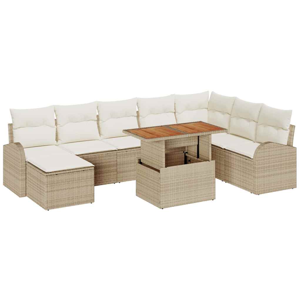 Garten-Sofa-Set mit Speicher 9 pcs Beige Poly Rattan